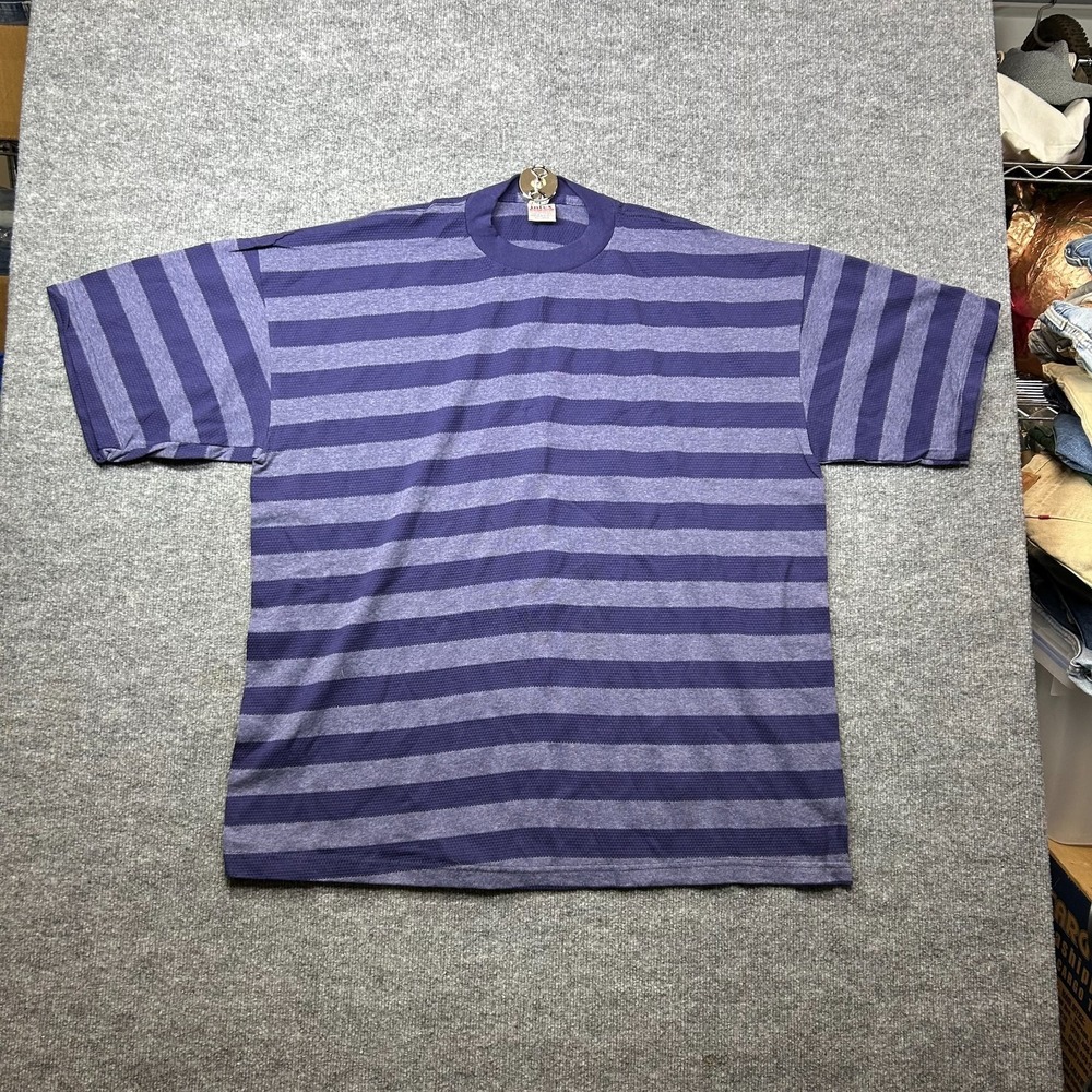 Intex Heavy Weight Crewneck T-Shirt Men's Purple Gray Striped Casual‎ Tee - 3XL